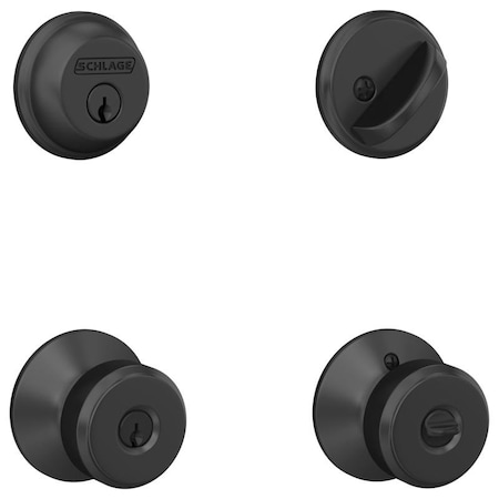 Schlage Schlage Bowery Matte Black Steel Entry Knob and Single Cylinder Deadbolt FB50NGBWE622